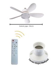 RBR Tavan Vantilatörlü LED Ampul, Kumandalı, 3 Renkli, Kademe Ayarlı