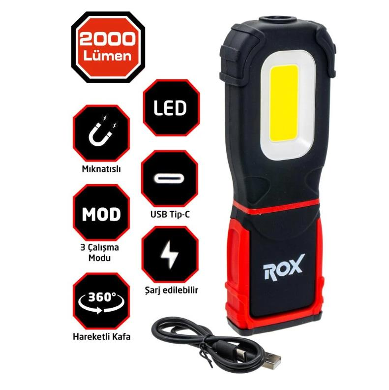 ROX Şarjlı Cep Tipi Çalışma Feneri 2000 Lümen | Kompakt & Çok Modlu LED Lamba