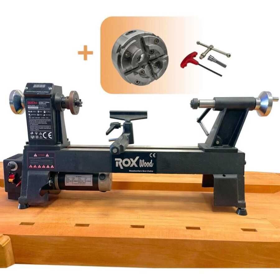 ROX WOOD 0179 Devir Ayarlı Ahşap Torna Makinesi 750 W | Elektronik Hız Kontrol & Dört Çeneli Ayna