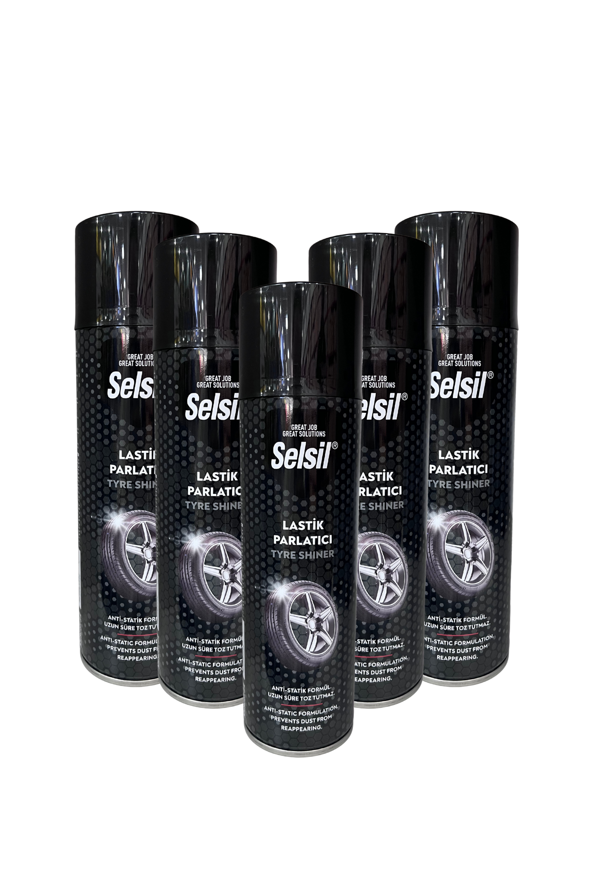 Selsil Lastik Parlatıcı Sprey 500 ml | 5'li Paket – Antistatik Formül, Uzun Süre Toz Tutmayan Parlak Görünüm